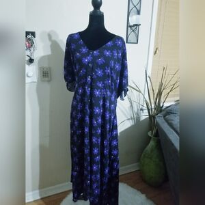 Ava & Viv Black Midi Dress with Blue Floral Print